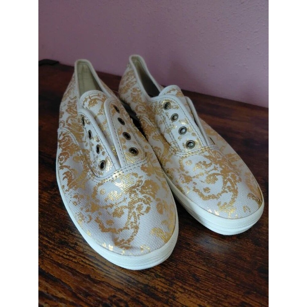 Keds Gold Floral Slip On Shoes Women's Size 8